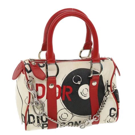 Christian Dior Hardcore Boston Bag Canvas White Red BO B 